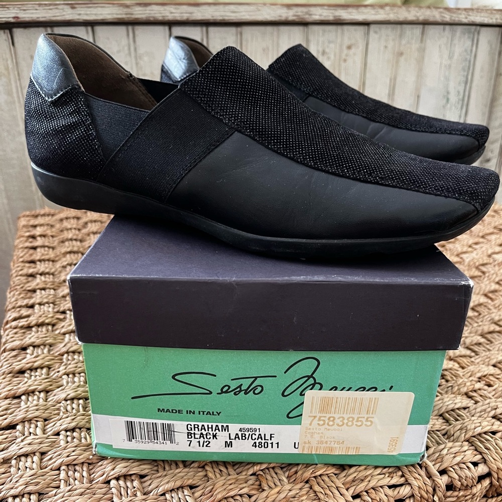 Sesto Meucci black slip on loafers